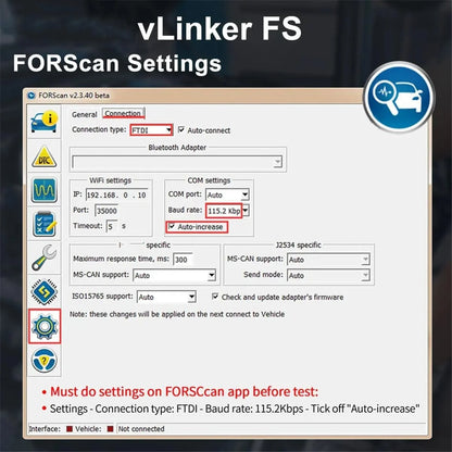 Scanner de diagnostic automobile VLinker FS OBD2 pour Ford, Mazda, FORScan
