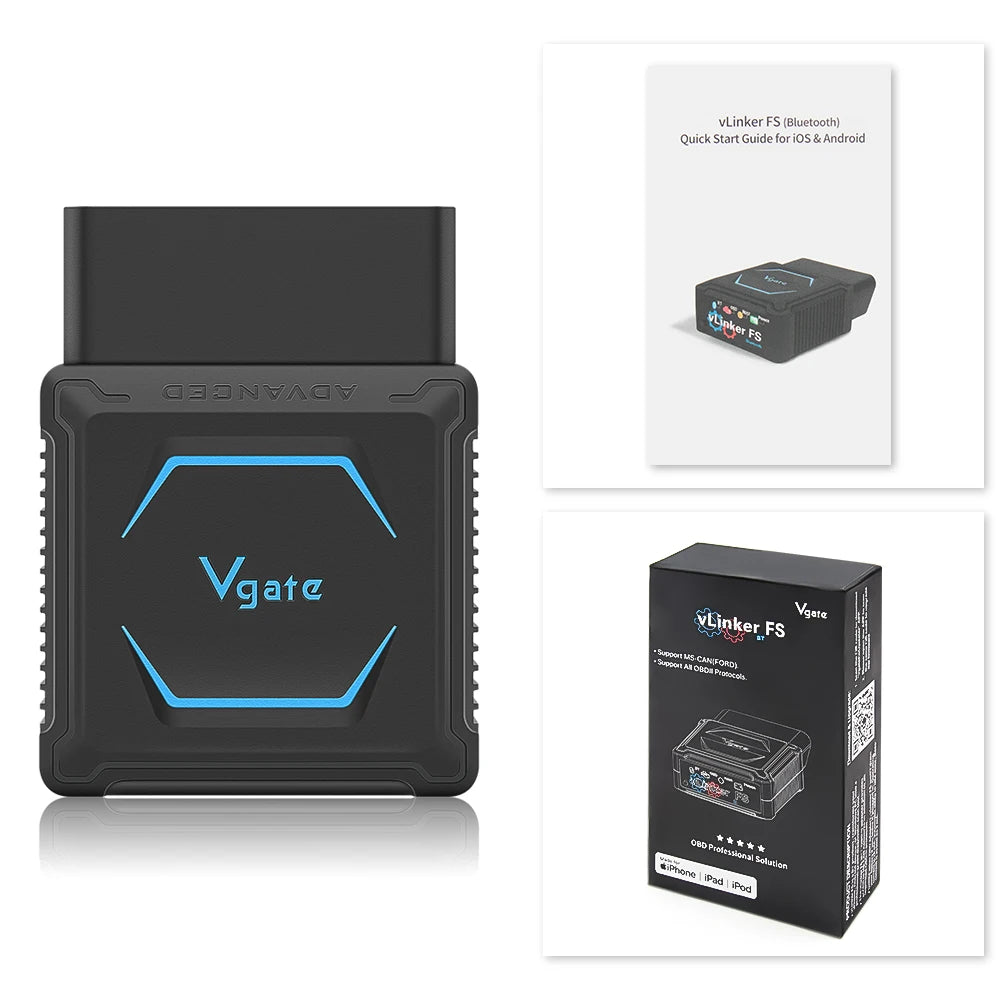 Scanner OBD2 Bluetooth Vgate vLinker FS pour FORScan – HS/MS CAN pour Ford 12/24 V